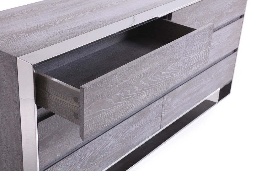 VIG Furniture Arlene Grey Elm Dresser With 6 Soft-Close Drawers, Mixed-Metal Legs, Ready-To-Use Modern Storage VGVCJ006-D