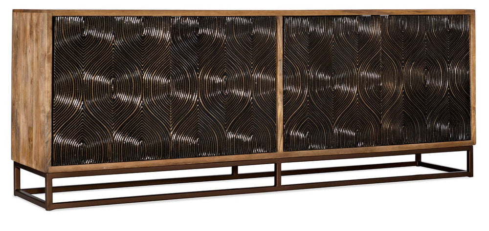 Hooker Furniture Swirl Mango Wood Entertainment Console With Dark Swirl Doors, Brass Accents, Storage For Tvs Up To 80" 6344-55486-89