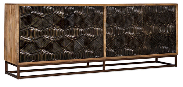Hooker Furniture Swirl Mango Wood Entertainment Console With Dark Swirl Doors, Brass Accents, Storage For Tvs Up To 80" 6344-55486-89