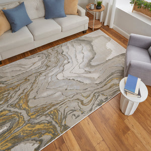Feizy Rugs Waldor Modern Abstract Rug - Elegant High-low Pile Design For Chic Home Decor, Crafted In Turkey Gold,Ivory,Gray Polypropylene,Polyester 7353602fivy000i71