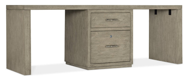 Hooker Furniture Linville Desk 84" Smoked Gray Mink Oak Veneer Executive Writing Table With Center File And Locking Drawer 24.00 L x 84.00W x 30.00H 6150-10914-85