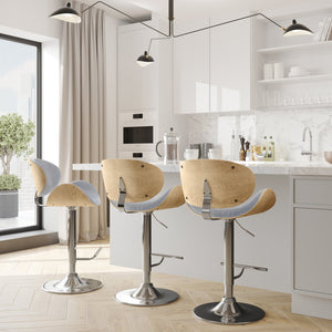 English Elm Marana Adjustable Swivel Bar Stool - Mid-Century Modern Design In Stone Grey & Light Brown Finish B136P158934