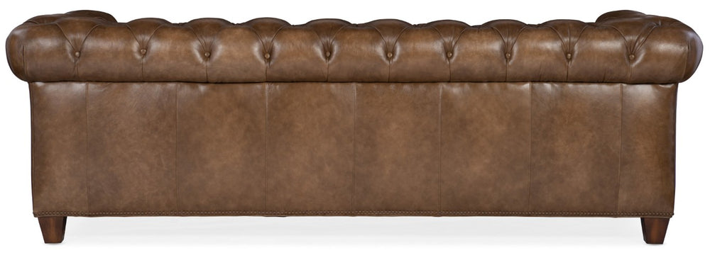 Hooker Furniture Chester Tufted Leather Sofa With Nailhead Trim And Rolled Arms, Walnut Finish, Classic Chesterfield Appeal Dark Brown SS195-03-083