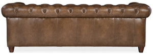 Hooker Furniture Chester Tufted Leather Sofa With Nailhead Trim And Rolled Arms, Walnut Finish, Classic Chesterfield Appeal Dark Brown SS195-03-083