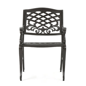 English Elm Phoenix Cast Aluminum Outdoor Dining Arm Chairs Ornate Lattice Scroll Garden Set Bronze 54589.00BZE