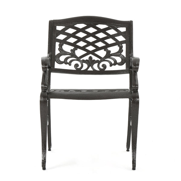 English Elm Phoenix Cast Aluminum Outdoor Dining Arm Chairs Ornate Lattice Scroll Garden Set Bronze 54589.00BZE