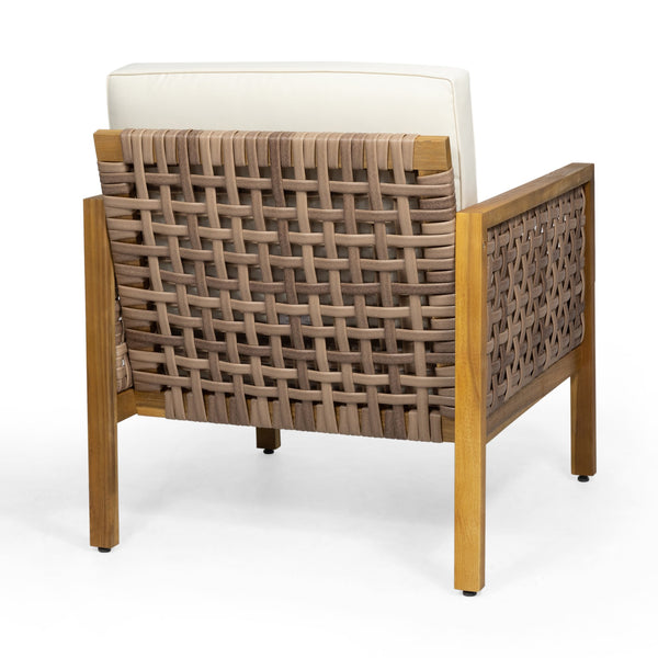 English Elm Christopher Knight Home® - Joliet Teak Acacia Wood Outdoor Club Chair with Woven Wicker Accents, Weather-Resistant 400lb Capacity 70146.00BGE