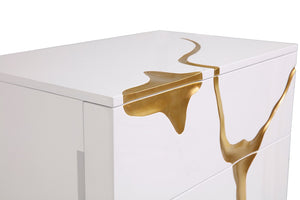 VIG Furniture Aspen High-Gloss White & Gold Chest With 5 Soft-Closing Drawers, Concealed Pulls, No Assembly Needed VGVCJ1801-5H-WHT