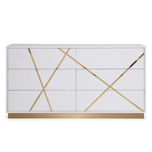 VIG Furniture Nixa Modern Wide White Dresser With Gold X Accents & Base, 6 Soft-Close Drawers, Fully Assembled VGVCJ1909-D-WHT-1-W