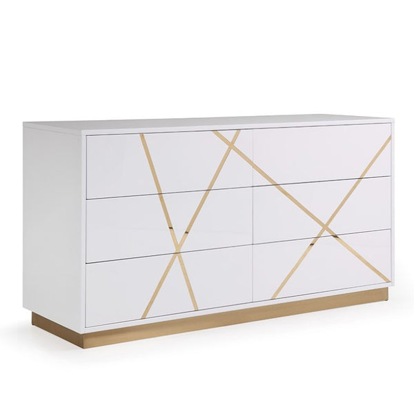 VIG Furniture Nixa Modern Wide White Dresser With Gold X Accents & Base, 6 Soft-Close Drawers, Fully Assembled VGVCJ1909-D-WHT-1-W