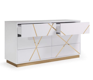 VIG Furniture Nixa Modern Wide White Dresser With Gold X Accents & Base, 6 Soft-Close Drawers, Fully Assembled VGVCJ1909-D-WHT-1-W