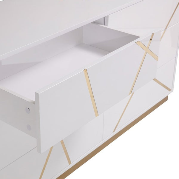 VIG Furniture Nixa Modern Wide White Dresser With Gold X Accents & Base, 6 Soft-Close Drawers, Fully Assembled VGVCJ1909-D-WHT-1-W