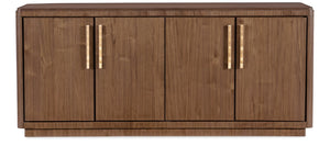 Hooker Furniture Eleana Light Caramel Walnut Buffet With Sunlit Bronze Hardware, Soft-Close Doors & Adjustable Storage 7252-75900-85