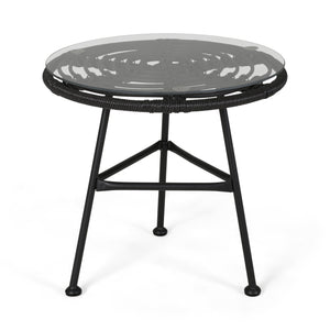English Elm Orlando Outdoor Faux Rattan Side Table Tempered Glass Top for Deck or Porch 65038.00GRY