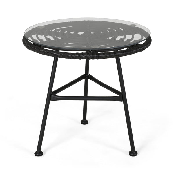 English Elm Orlando Outdoor Faux Rattan Side Table Tempered Glass Top for Deck or Porch 65038.00GRY