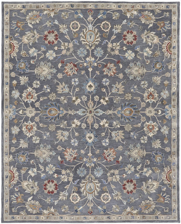 Feizy Rugs Rylan Hand-tufted Wool Rug - Elegant Floral Design With Cool Hues For A Transitional Home Aesthetic Gray,Ivory,Red Wool Ryl8639fblu000f00