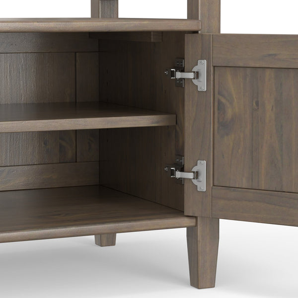 English Elm Ela Handcrafted Smoky Brown Entryway Storage Bench with 3 Shaker Doors, Shelves & Bronze Pulls B136P158603