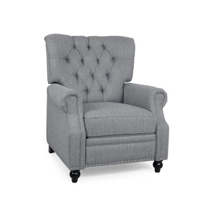 English Elm Christopher Knight Home® - Button Button Tufted Heavy Duty Manual Push-Back Recliner Chair with Nailhead Accents and Comfort Backrest Grey 71976.00GRY