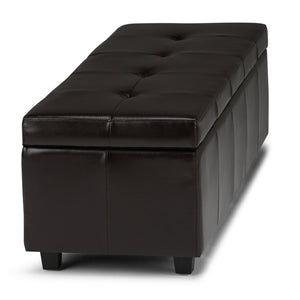 English Elm Castleford Storage Ottoman with Hidden Storage and Tufted Vegan Faux Leather Bench for Entryway Dark Brown B136P158180