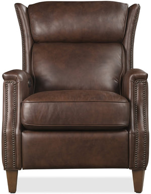 Hooker Furniture Lansing Semi-Aniline Leather Power Recliner With Power Headrest, Usb Charging, Nailhead Trim Brown RC823-PH-087