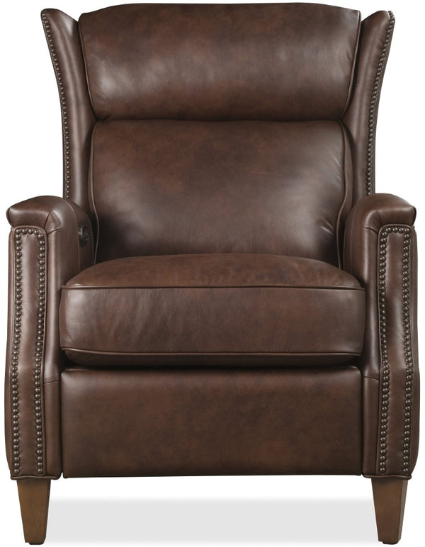 Hooker Furniture Lansing Semi-Aniline Leather Power Recliner With Power Headrest, Usb Charging, Nailhead Trim Brown RC823-PH-087