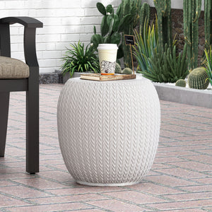 English Elm Outdoor Braided Embossed Concrete Side Table for Patio Garden or Balcony Decor 73449.00