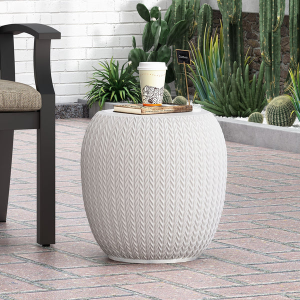 English Elm Outdoor Braided Embossed Concrete Side Table for Patio Garden or Balcony Decor 73449.00