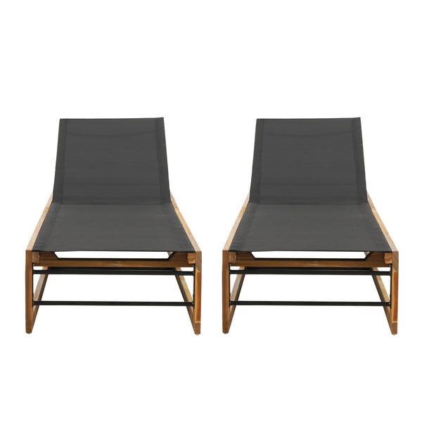 English Elm Christopher Knight Home® - MIA Chaise Lounge with Breathable Mesh Seating and Durable Acacia Wood Frame for Outdoor Relaxation Teak 51 L x 28.5 W x 17 H 72209.00BLKMP2