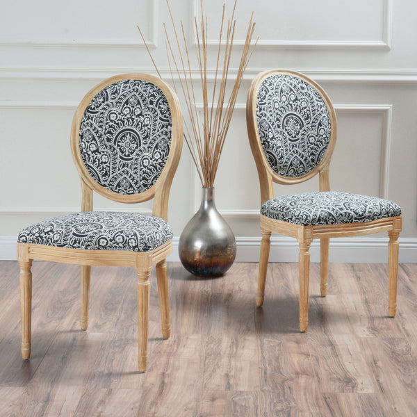 English Elm Kd French Country Rubberwood Dining Chairs Fluted Legs Padded Seat Set of 2 Black White 60352.00BWHI