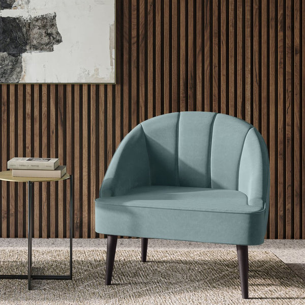 English Elm Harrah Velvet Accent Chair with Tufted Channel Back and Solid Rubberwood Legs, Mid-Century Flair Light Blue B136P158680