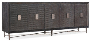 Hooker Furniture Melange Woven-Effect Five Door Credenza With Silver Metal Base, Ventilated Media Storage, 90" 628-85106-96