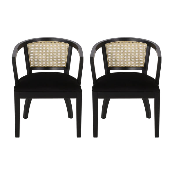English Elm Christopher Knight Home® - DINING Velvet Upholstered Cane Web Backing Chair Set of 2 in Black – Traditional Rubberwood Frame Elegance 74107.00RUBBLKV