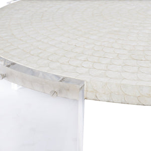 Bernhardt Bernhardt Pearle Capiz Cocktail Table — 50.25" Round Acrylic Legs, Polylite Top, Iridescent Glam Modernity 305016