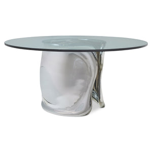 Bernhardt Bernhardt Sculptural AgnèS 60" Round Dining Table – Polished Stainless Steel Cuff Base, Glass Top K2055