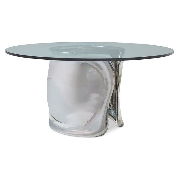 Bernhardt Bernhardt Sculptural AgnèS 60" Round Dining Table – Polished Stainless Steel Cuff Base, Glass Top K2055