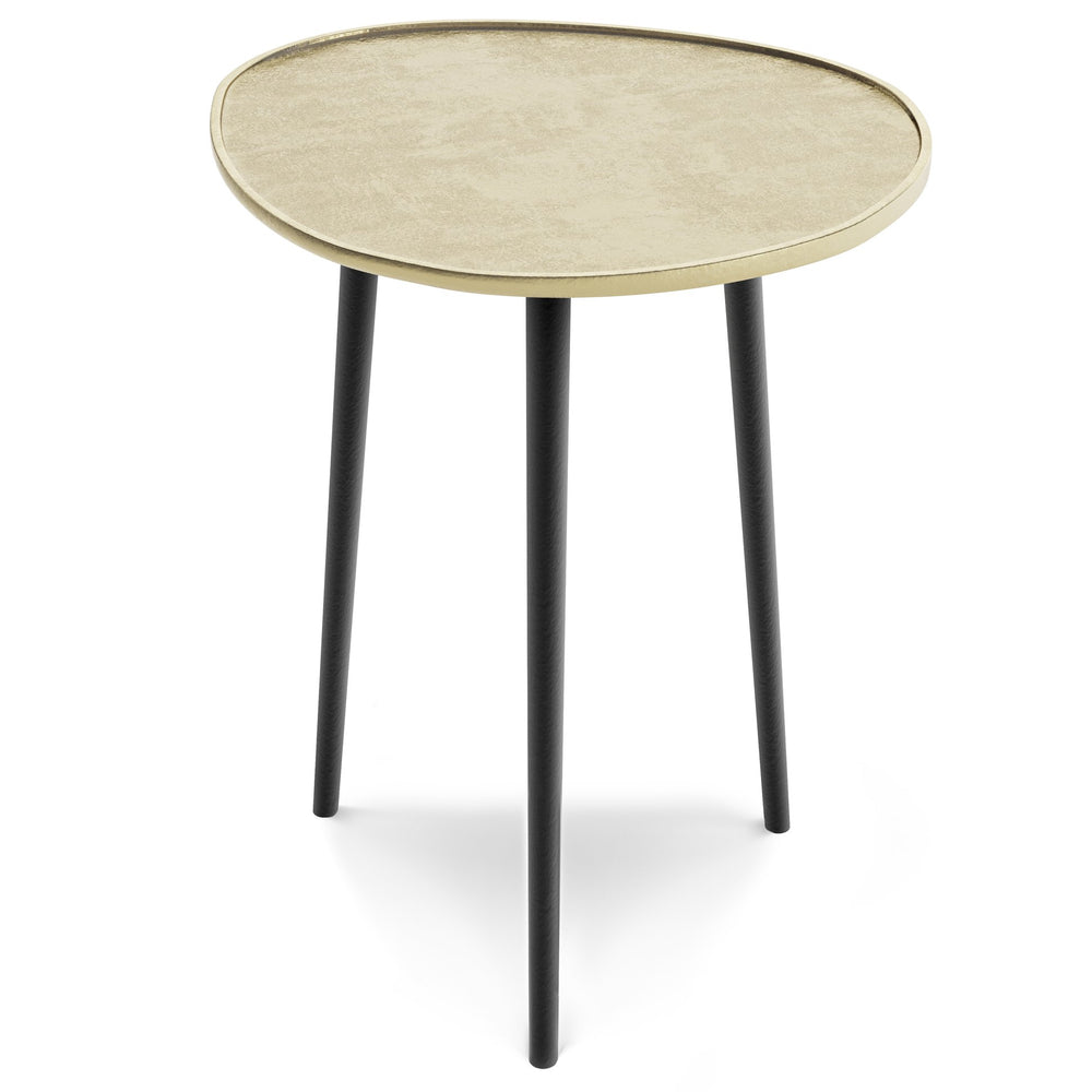 English Elm Tanner Gold Metal Side Table with Round Top & Tri‑Pod Black Legs, Handcrafted Mid‑Century Accent (99) B136P159633
