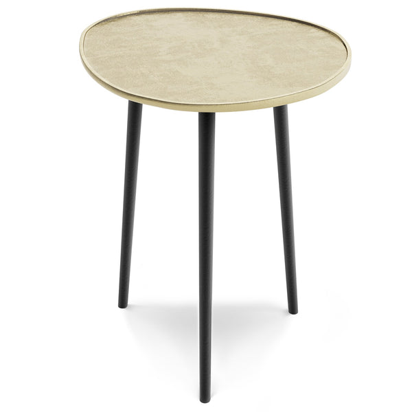 English Elm Tanner Gold Metal Side Table with Round Top & Tri‑Pod Black Legs, Handcrafted Mid‑Century Accent (99) B136P159633