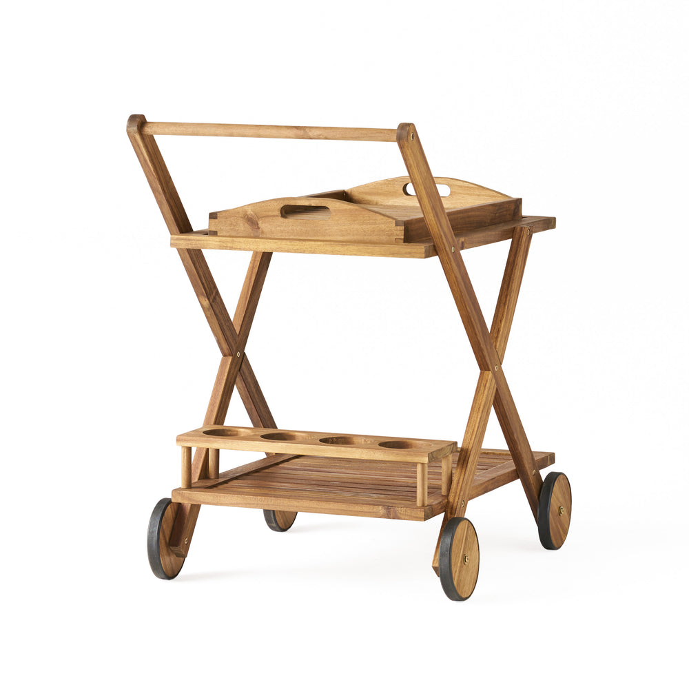 English Elm Christopher Knight Home® - RIVIERA Acacia Wood Bar Cart with Wheels – Natural Stain, Mobile Entertaining Station & Storage Organizer 56134.00