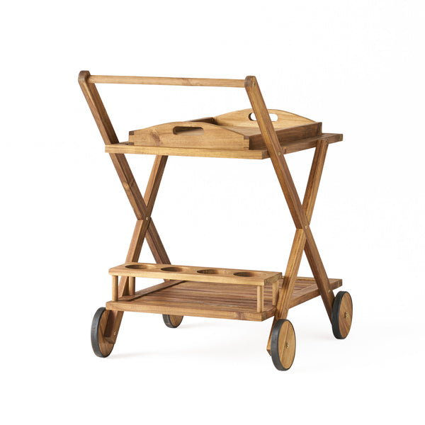 English Elm Christopher Knight Home® - RIVIERA Acacia Wood Bar Cart with Wheels – Natural Stain, Mobile Entertaining Station & Storage Organizer 56134.00