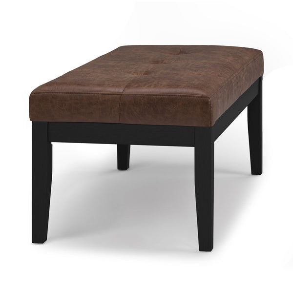 English Elm Lacey Tufted Ottoman Bench - Contemporary Distressed Chestnut Brown Faux Leather For Versatile Style B136P159207