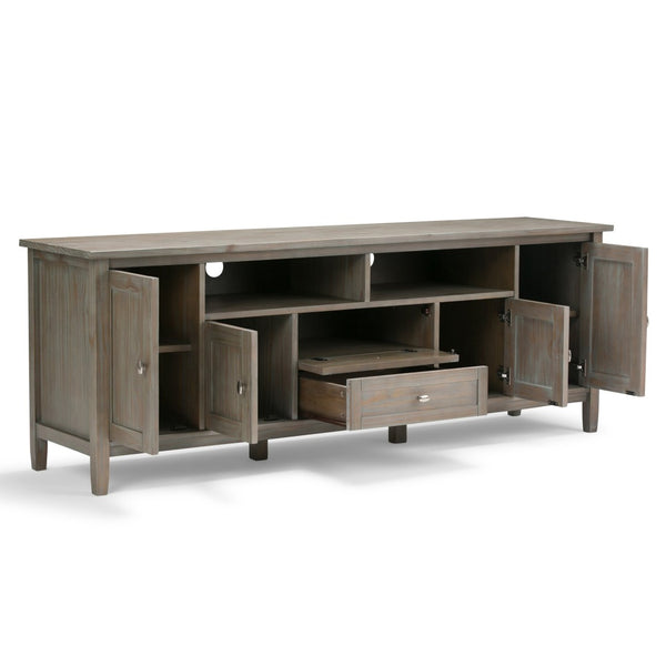 English Elm Warm Shaker 72" Tv Media Stand - Handcrafted Distressed Grey With Storage & Cable Management Solutions B136P159712-GIGA