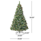 Christopher Knight Home® - Noble House - 7-foot Cashmere Pine and Mixed Needles Pre-Lit Multicolor LED Artificial Christmas Tree with Snowy Branches and Pinecones