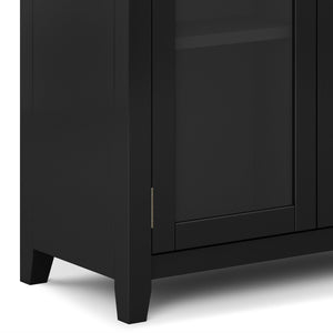 English Elm Cosmopolitan Black Low Storage Cabinet with Tempered Glass Doors, Adjustable Shelves & Bronze Knobs B136P158550