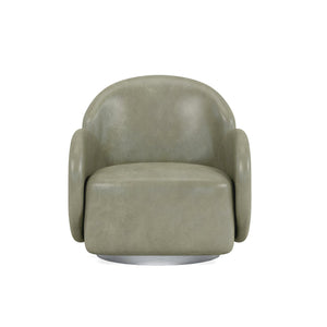 A.R.T. Furniture Rothko Leather Swivel Chair - Contemporary Driftwood Design With Pale Green Top Grain Upholstery Grey Rubberwood Solids,Foam,Fabric,Metal 529526-5517