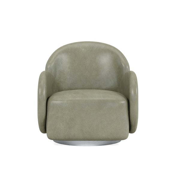 A.R.T. Furniture Rothko Leather Swivel Chair - Contemporary Driftwood Design With Pale Green Top Grain Upholstery Grey Rubberwood Solids,Foam,Fabric,Metal 529526-5517