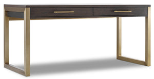 Hooker Furniture Curata Rustic White Oak Desk In Midnight With Brushed Brass Base — Freestanding Or Left/Right Return, Two Drop-Front Drawers 1600-10468-DKW