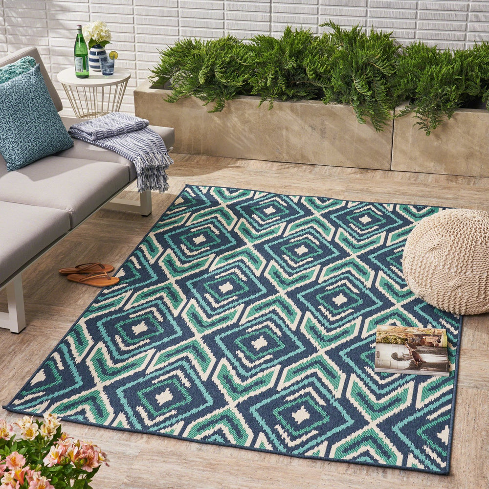 English Elm Christopher Knight Home® - MERIDIAN Navy Outdoor Rug 5'3" x 7'6" – Durable 100% Polypropylene Machine-Woven Loop Pile Rug 64162.00