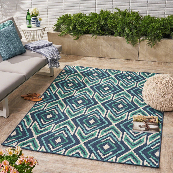 English Elm Christopher Knight Home® - MERIDIAN Navy Outdoor Rug 5'3" x 7'6" – Durable 100% Polypropylene Machine-Woven Loop Pile Rug 64162.00