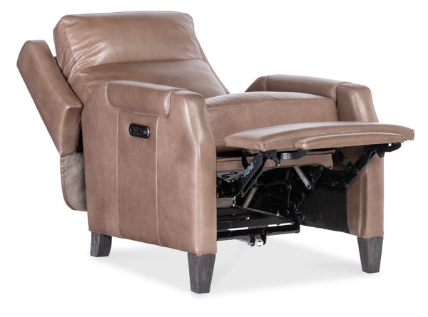 Hooker Furniture Nelson Power Recliner With Power Headrest, Usb Charging, Semi-Aniline Leather, Tapered Wood Legs Brown RC818-PH-076