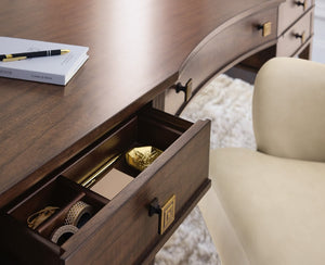 Hooker Furniture Diplomat Figured Walnut Writing Desk With Removable Writing Surfaces, Drop-Front Drawer, Gold Knobs 6082-10458-89